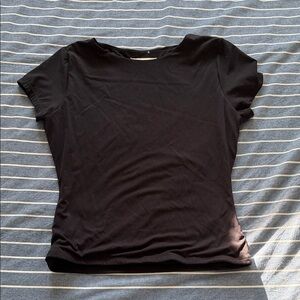 Elegant Double Lined Black Short Sleeve Women's Top